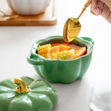 Maxbell Kawaii Cup Pumpkin Cup Cereal Bowls Set with Lid for Pasta Yogurt Salad green