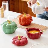 Maxbell Kawaii Cup Pumpkin Cup Cereal Bowls Set with Lid for Pasta Yogurt Salad white