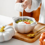 Maxbell Kawaii Cup Pumpkin Cup Cereal Bowls Set with Lid for Pasta Yogurt Salad white