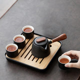 Maxbell 7x Chinese Style Black Pottery Tea Pot Four Cups Teaware for Home Travel