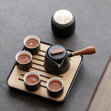 Maxbell 7x Chinese Style Black Pottery Tea Pot Four Cups Teaware for Home Travel