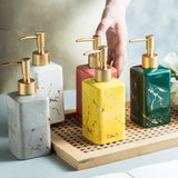 Maxbell Soap Dispenser Hand Pump Refillable Marble Pattern Organizer for Kitchen Yellow