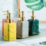 Maxbell Soap Dispenser Hand Pump Refillable Marble Pattern Organizer for Kitchen Yellow