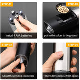 Maxbell Salt Grinder Mill Electric Stainless Steel Kitchen Gift for Travel Black