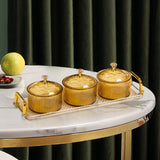 Maxbell Nordic Caddy Serving Platter Bowls with Lid Snack Plate for Caddy Home Party 3 Grids