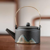 Maxbell 350ml Ceramic Teapot with Handle Household for Loose Tea Women Gift Home Black