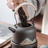 Maxbell 350ml Ceramic Teapot with Handle Household for Loose Tea Women Gift Home Black