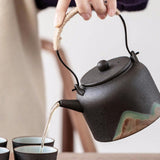 Maxbell 350ml Ceramic Teapot with Handle Household for Loose Tea Women Gift Home Black
