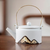 Maxbell 350ml Ceramic Teapot with Handle Household for Loose Tea Women Gift Home White