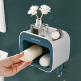 Maxbell Wall Mounted Soap Holder Self Adhesive Soap Box Holder for Home Bathroom Blue