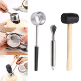 Maxbell 3Pcs Coconut Opener Tool Set Durable Stainless Steel Opener Non Slip Handle