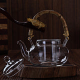 Maxbell Glass Tea Pot with Infuser Wood Handle Carafe for Loose Leaf Beverage Milk