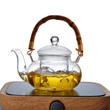 Maxbell Glass Tea Pot with Infuser Wood Handle Carafe for Loose Leaf Beverage Milk