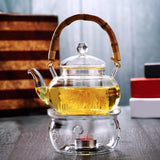 Maxbell Glass Tea Pot with Infuser Wood Handle Carafe for Loose Leaf Beverage Milk