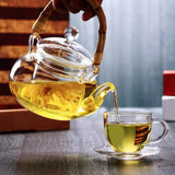 Maxbell Glass Tea Pot with Infuser Wood Handle Carafe for Loose Leaf Beverage Milk
