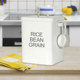 Maxbell Flour Storage Bucket and Measuring Scoop Rice Bucket for beans Cereal White