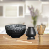 Maxbell Ceramic Matcha Set Traditional Tea Ceremony Whisk Holder for Home Tea House Gray and Black