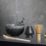 Maxbell Ceramic Matcha Set Traditional Tea Ceremony Whisk Holder for Home Tea House Gray and Black
