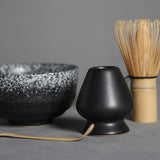 Maxbell Ceramic Matcha Set Traditional Tea Ceremony Whisk Holder for Home Tea House Gray and Black