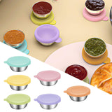 Maxbell Reusable Condiment Cup with Lids Stainless Steel for Kids Lunch Box Picnic Blue