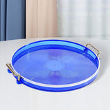 Maxbell Portable Vanity Tray Display Serving Tray with Handle for Desktop Decor Blue