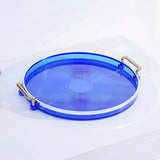 Maxbell Portable Vanity Tray Display Serving Tray with Handle for Desktop Decor Blue