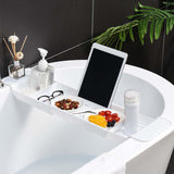 Maxbell Bath Tub Tray Accessories Expandable Storage Shelf for Candleholder Bathroom White