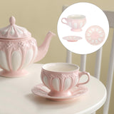 Maxbell Tea Cup and Saucer Set Tea Cup Water Tea Cups for Breakfast Milk Latte Pink