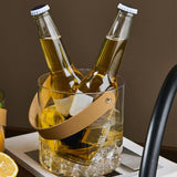 Maxbell Ice Bucket PU Leather Handle Drink Tub Container for Picnic Pub Household Small