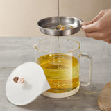 Maxbell Transparent Oil Bottle with Filter Storage Tank 1L Fat Separator and Lid White