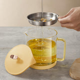 Maxbell Transparent Oil Bottle with Filter Storage Tank 1L Fat Separator and Lid Yellow