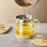 Maxbell Transparent Oil Bottle with Filter Storage Tank 1L Fat Separator and Lid Yellow