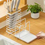 Maxbell Pot Pan Lid Organizer Cutlery Holder Multiple Slots for Pantry Drawer White