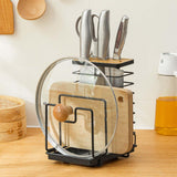 Maxbell Pot Pan Lid Organizer Cutlery Holder Multiple Slots for Pantry Drawer Black