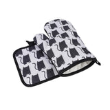 Maxbell Halloween Pattern Oven Mitts Gadget with Mat for Household BBQ Cat