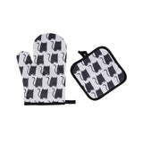 Maxbell Halloween Pattern Oven Mitts Gadget with Mat for Household BBQ Cat