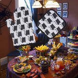Maxbell Halloween Pattern Oven Mitts Gadget with Mat for Household BBQ Cat