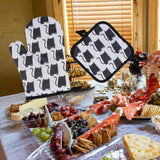 Maxbell Halloween Pattern Oven Mitts Gadget with Mat for Household BBQ Cat