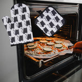 Maxbell Halloween Pattern Oven Mitts Gadget with Mat for Household BBQ Cat