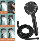 Maxbell High Pressure Handheld Shower Head 5 Spray Settings Screw in G1/2" Connector Black 1.5m Hose