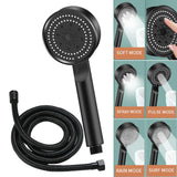 Maxbell High Pressure Handheld Shower Head 5 Spray Settings Screw in G1/2" Connector Black 1.5m Hose