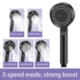 Maxbell High Pressure Handheld Shower Head 5 Spray Settings Screw in G1/2" Connector Black 1.5m Hose