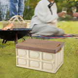 Maxbell Collapsible Storage Bin Container with Wooden Lid for Indoor Fishing Outdoor Light Coffee 55L