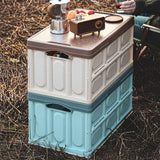 Maxbell Collapsible Storage Bin Container with Wooden Lid for Indoor Fishing Outdoor Light Coffee 55L