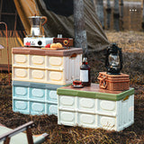 Maxbell Collapsible Storage Bin Container with Wooden Lid for Indoor Fishing Outdoor Light Coffee 55L