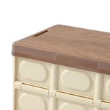 Maxbell Collapsible Storage Bin Container with Wooden Lid for Indoor Fishing Outdoor Light Coffee 55L