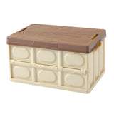 Maxbell Collapsible Storage Bin Container with Wooden Lid for Indoor Fishing Outdoor Light Coffee 55L
