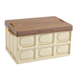 Maxbell Collapsible Storage Bin Container with Wooden Lid for Indoor Fishing Outdoor Light Coffee 55L