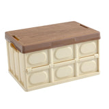 Maxbell Collapsible Storage Bin Container with Wooden Lid for Indoor Fishing Outdoor Light Coffee 55L