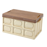 Maxbell Collapsible Storage Bin Container with Wooden Lid for Indoor Fishing Outdoor Light Coffee 55L